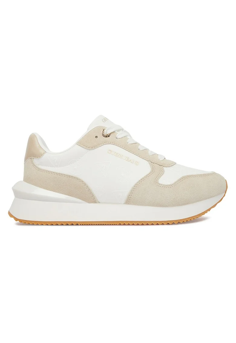 Pantofi sport dama,  siret, alb/bej, textil/sintetic