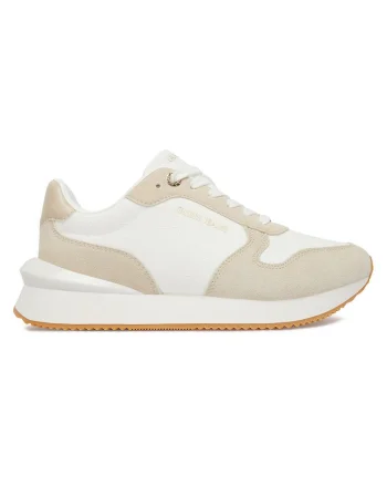 Pantofi sport dama,  siret, alb/bej, textil/sintetic