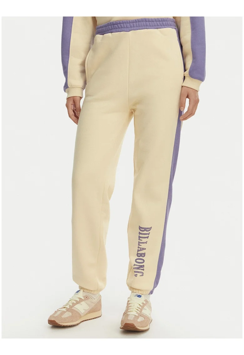 Pantaloni sport dama,  talie inalta, crac larg, bej, bumbac si poliester