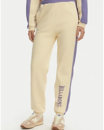 Pantaloni sport dama,  talie inalta, crac larg, bej, bumbac si poliester