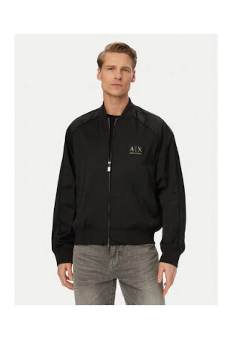 Geaca bomber barbati,  negru, material mixt, croiala confortabila