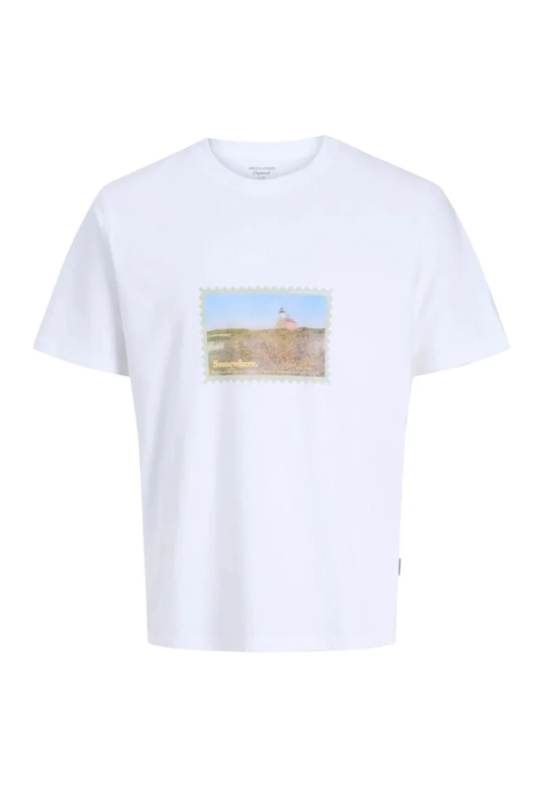 Tricou JACK &JONES Montauk Photo 57563, Alb