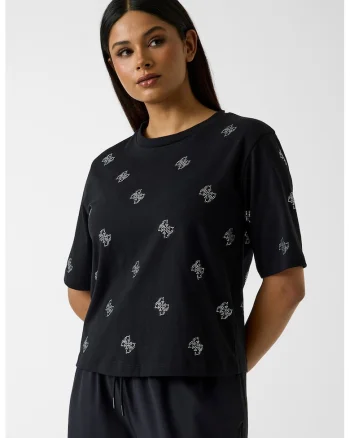 Tricou cu logo din strasuri, pentru fitness, Negru