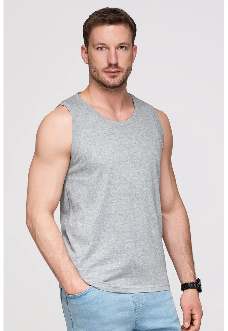 Top regular-fit cu decolteu rotund, Gri melange
