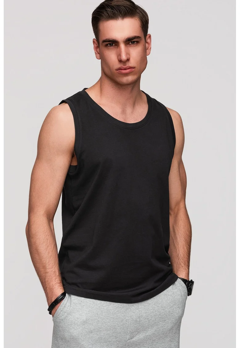 Top regular-fit cu decolteu rotund, Negru