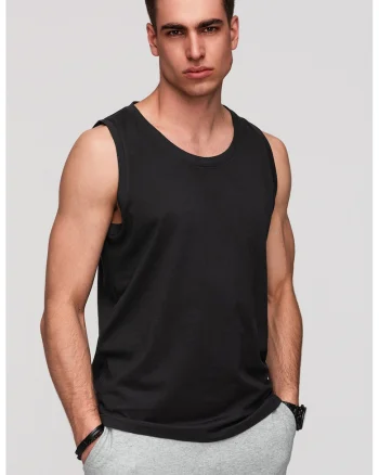 Top regular-fit cu decolteu rotund, Negru