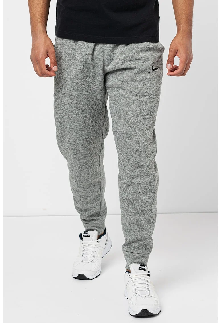 Pantaloni conici cu logo, pentru fitness, Gri melange