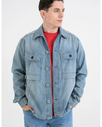 Jacheta de denim din bumbac organic, Albastru pastel