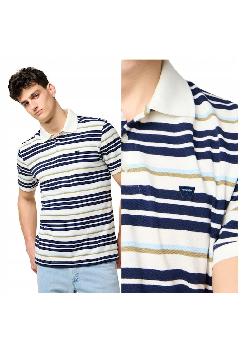 Tricou Polo Barbati,  Stripe Polo Shirt, Regular Fit, Maneci Scurti, Cu Nasturi, Design Clasic, Bumbac, Multicolor, Multicolor