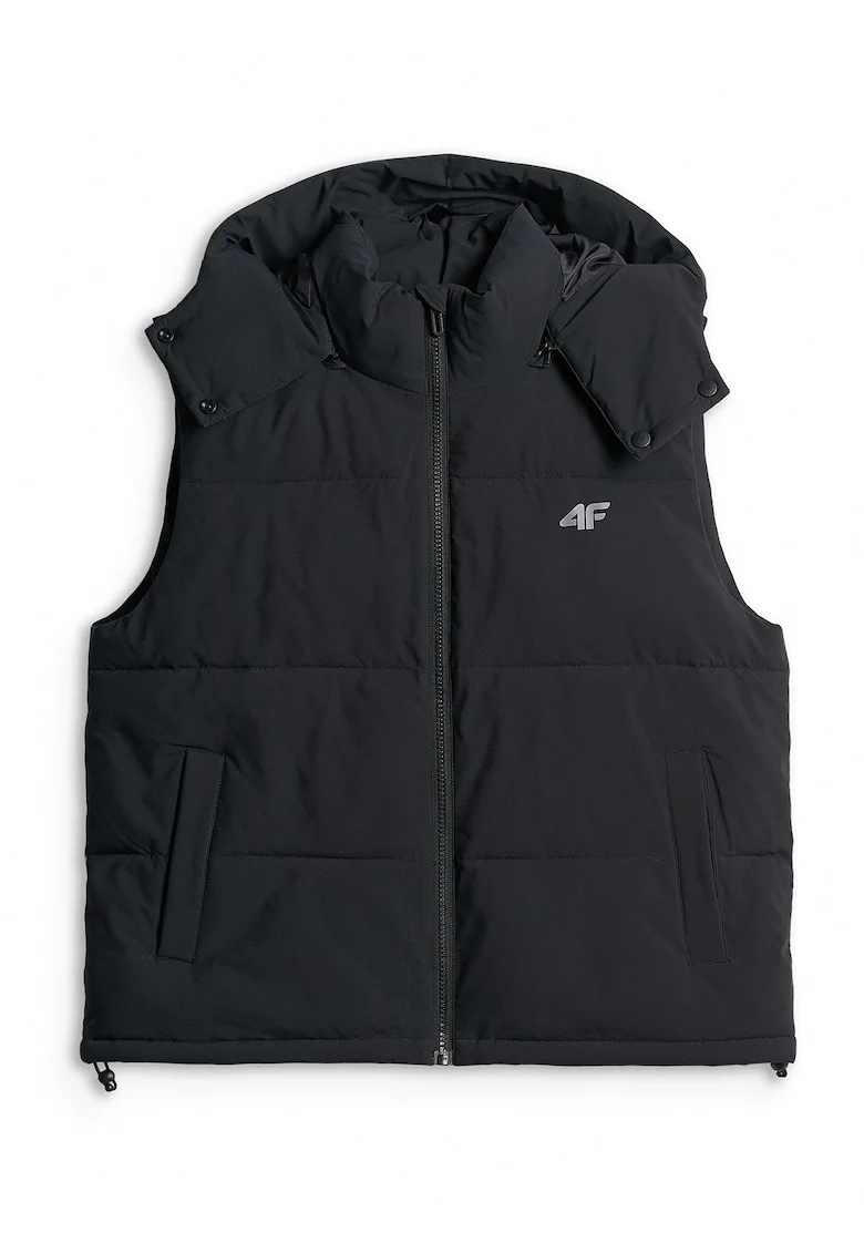 Vesta sport dama  umplutura sintetica, gluga detasabila, negru, poliester,