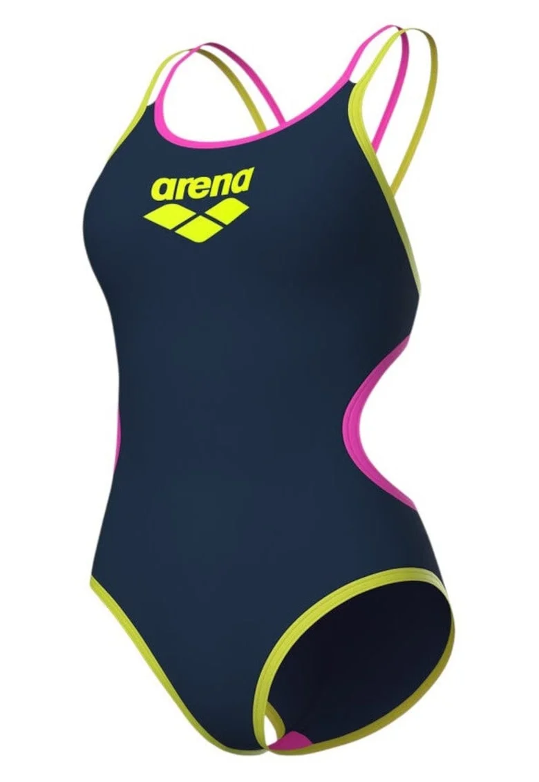 Costum inot dama  One Double Cross, Galben/Bleumarin