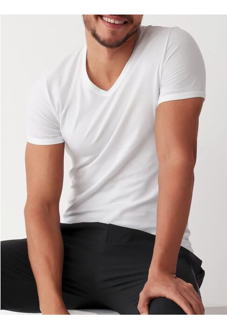 Tricou bumbac barbati cu decolteu in V  GU033 0001, Alb