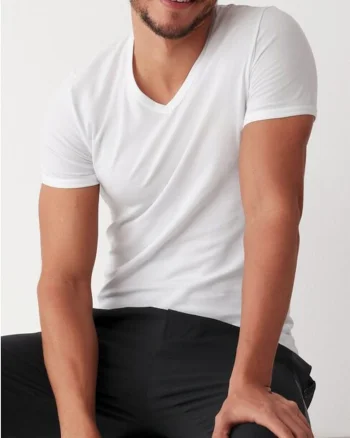Tricou bumbac barbati cu decolteu in V  GU033 0001, Alb