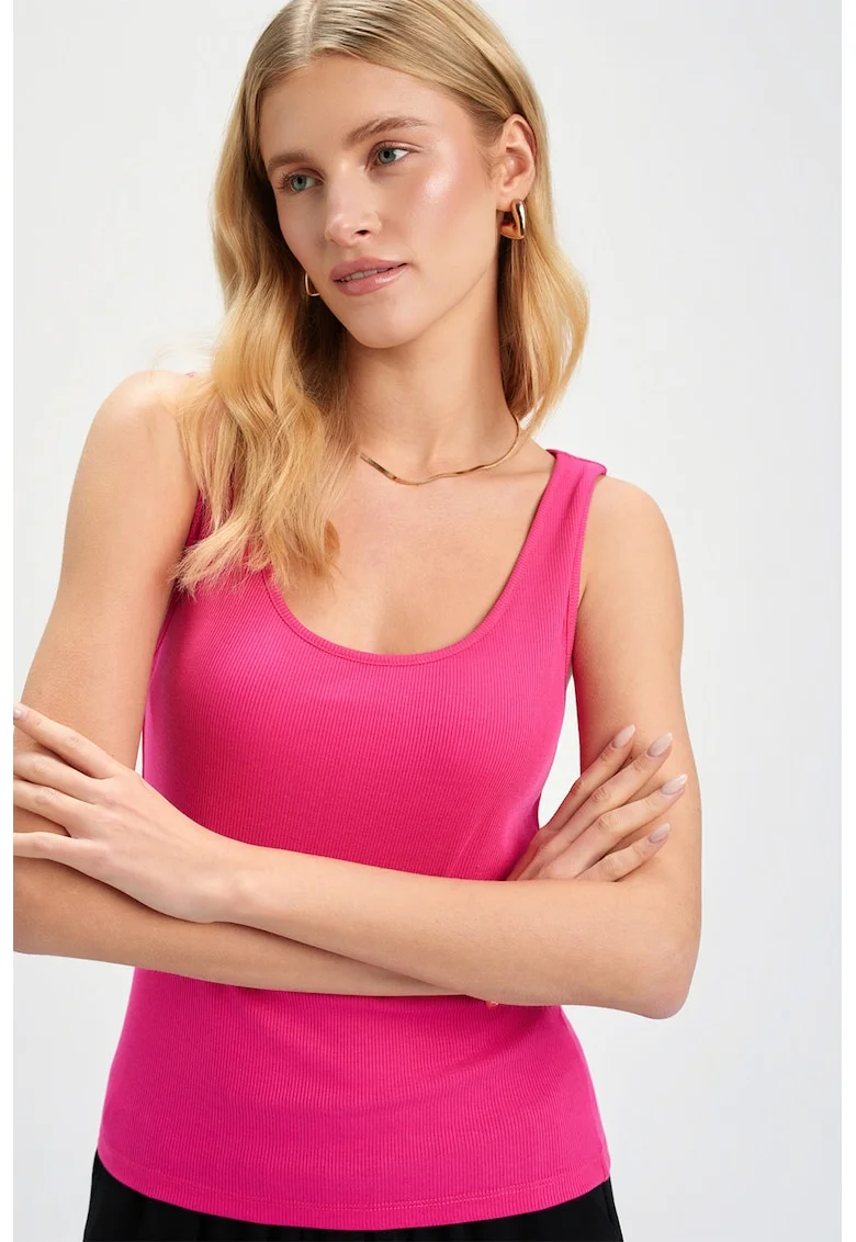 Top slim-fit cu model uni, Roz aprins