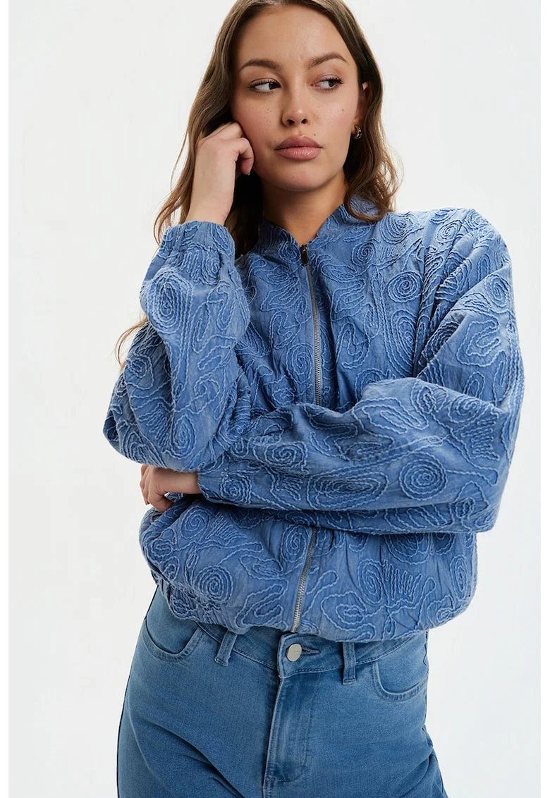 Jacheta crop cu fermoar, Albastru deschis
