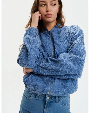 Jacheta crop cu fermoar, Albastru deschis