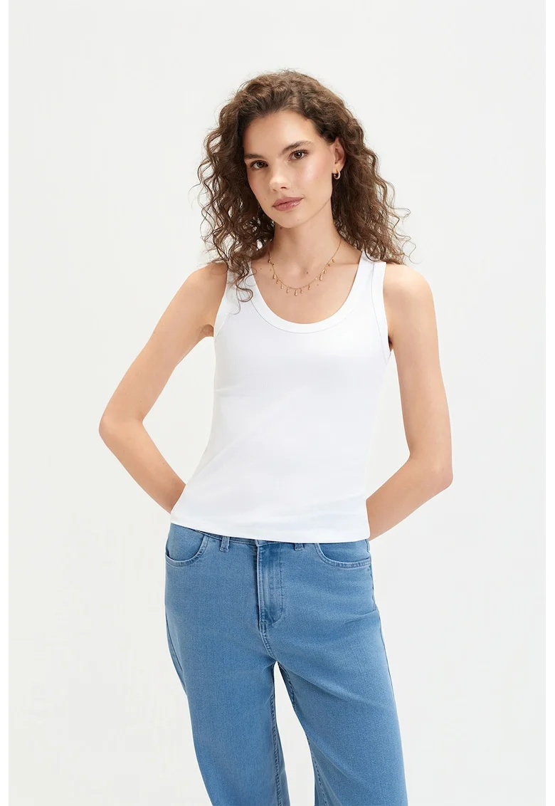 Top slim-fit, Alb
