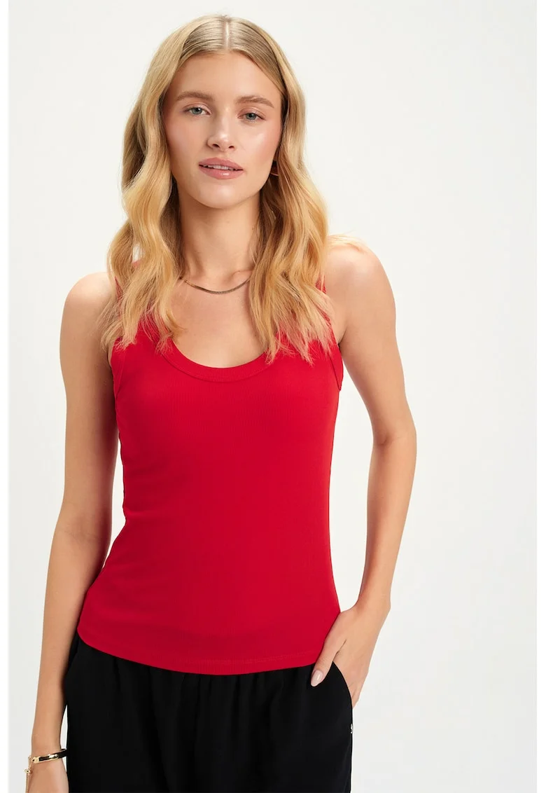 Top slim-fit, Rosu