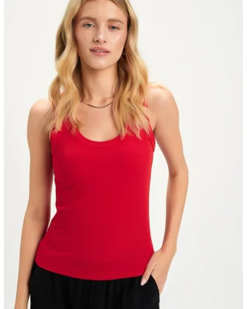 Top slim-fit, Rosu