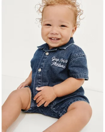Salopeta scurte din denim cu logo brodat, Albastru inchis