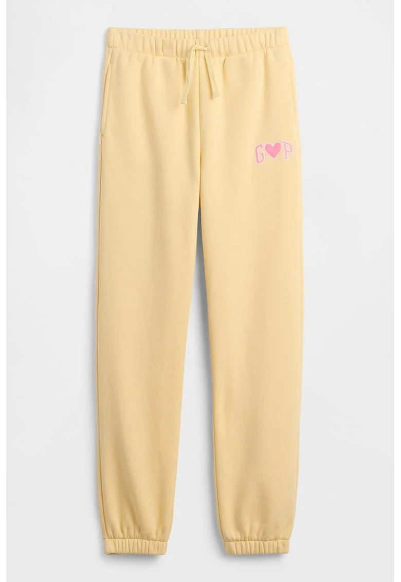 Pantaloni de trening din amestec de bumbac cu snururi, Galben pal