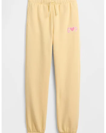Pantaloni de trening din amestec de bumbac cu snururi, Galben pal