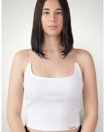 Top de dama cu bretele invizibile din bumbac, Alb