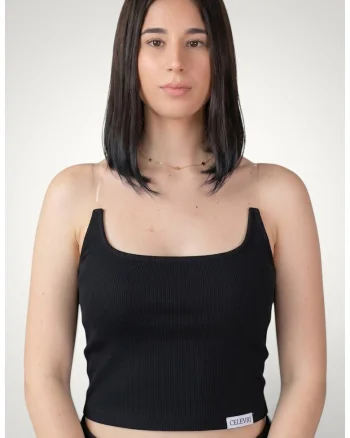 Top de dama cu bretele invizibile din bumbac, Negru