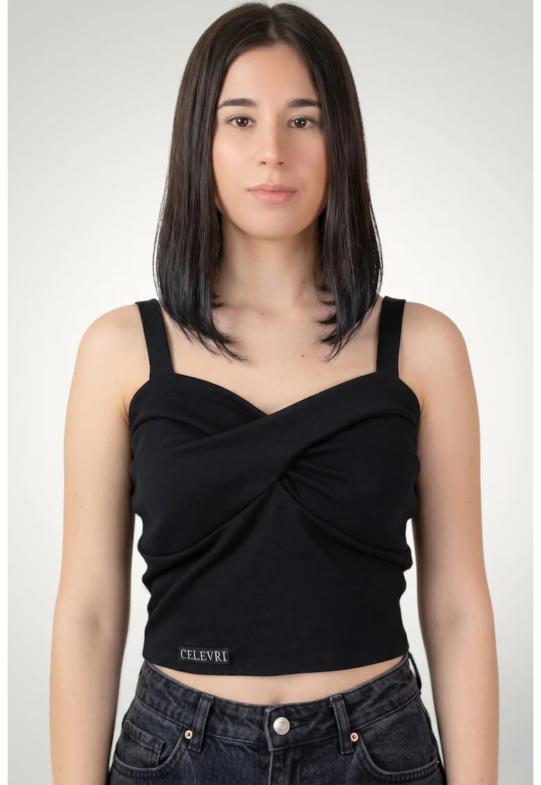 Top elegant cu bretele pentru dama din bumbac premium, Negru
