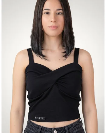 Top elegant cu bretele pentru dama din bumbac premium, Negru