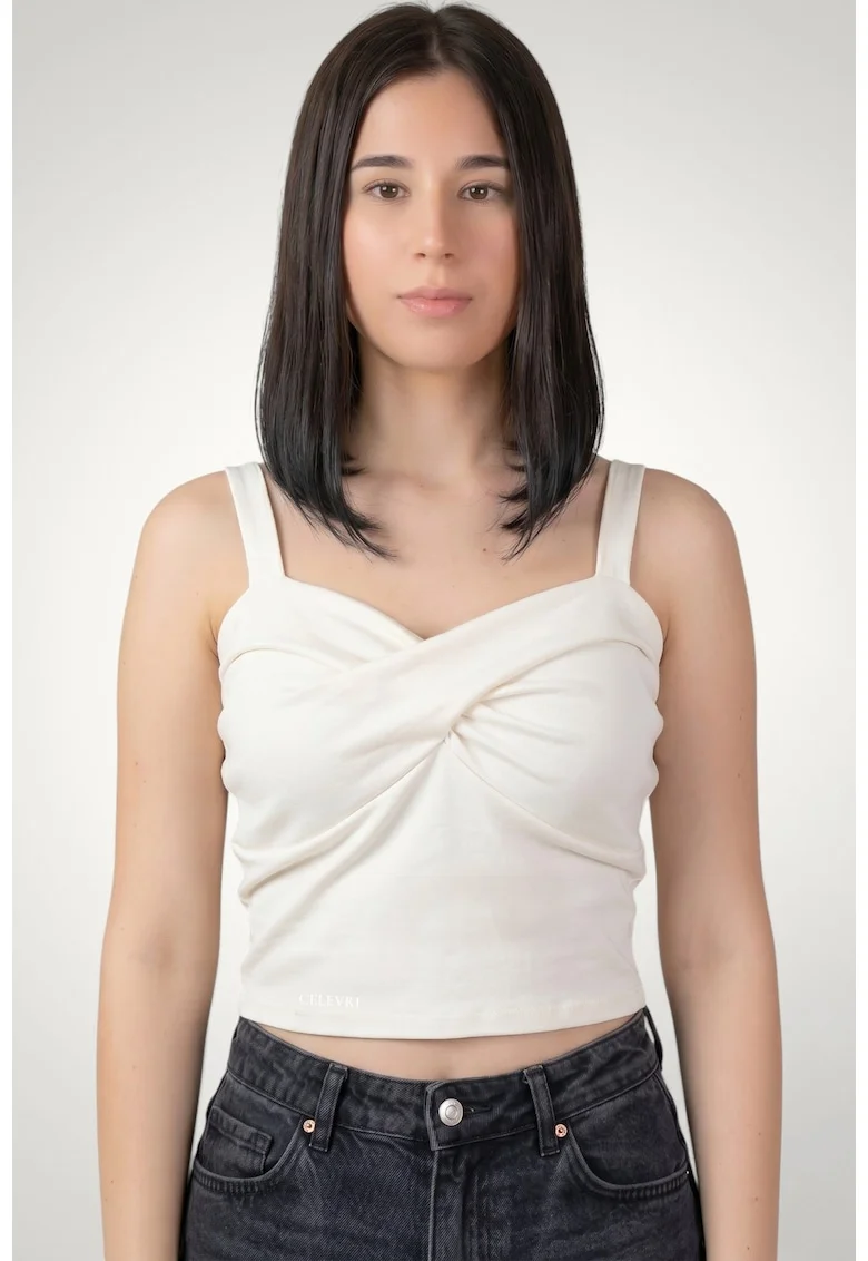 Top elegant cu bretele pentru dama din bumbac premium, Alb murdar