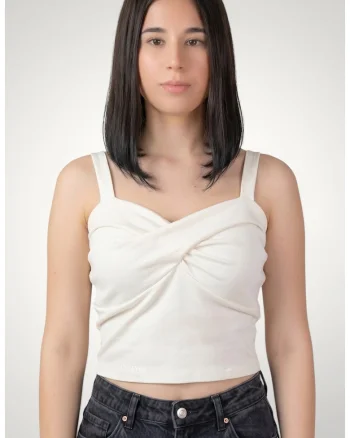 Top elegant cu bretele pentru dama din bumbac premium, Alb murdar