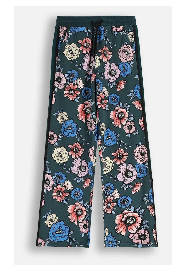 Pantaloni cu imprimeu floral si buzunare oblice,