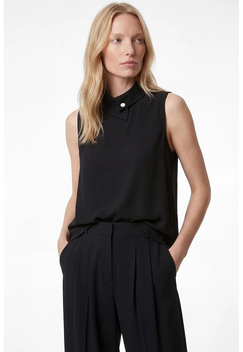 Top uni fara maneci cu guler, Negru