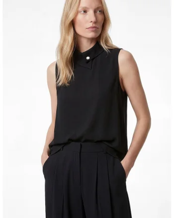 Top uni fara maneci cu guler, Negru