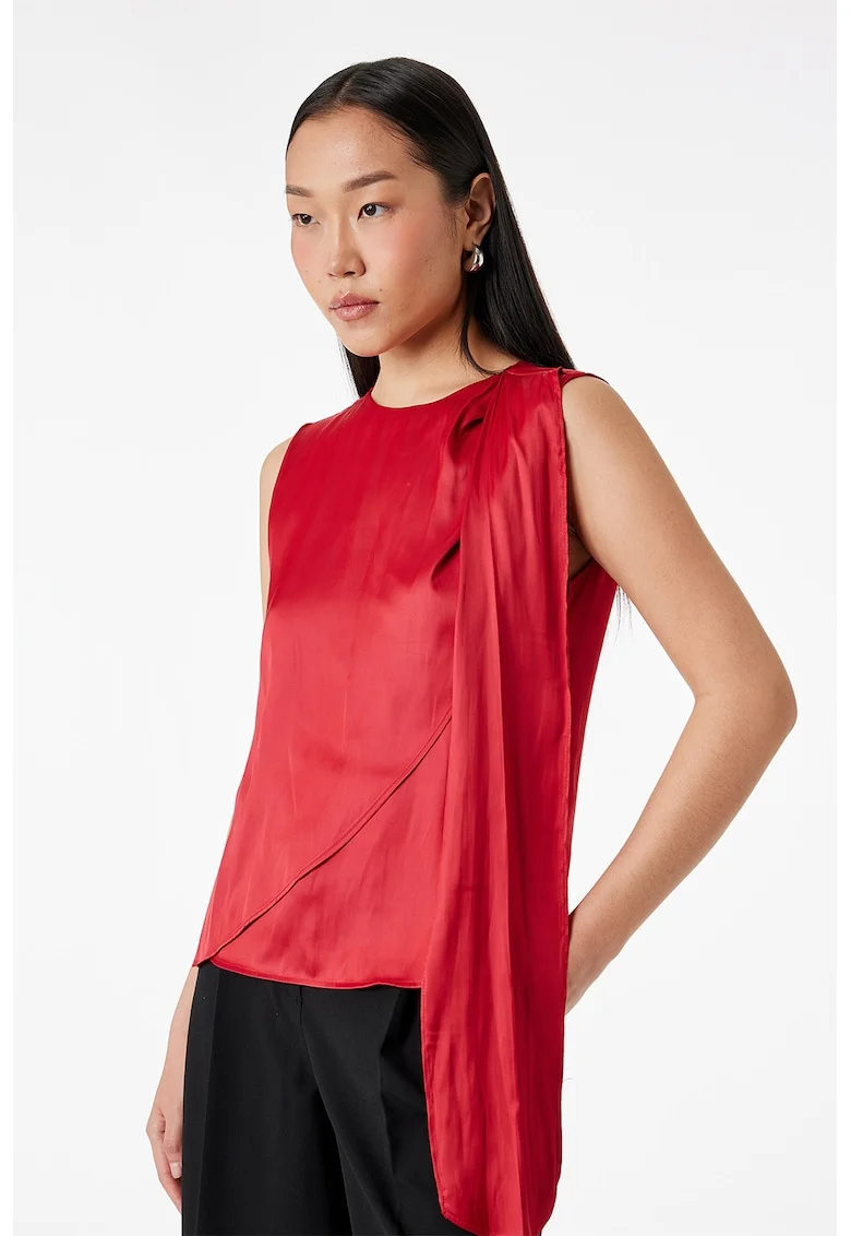 Top de satin cu model petrecut, Rosu