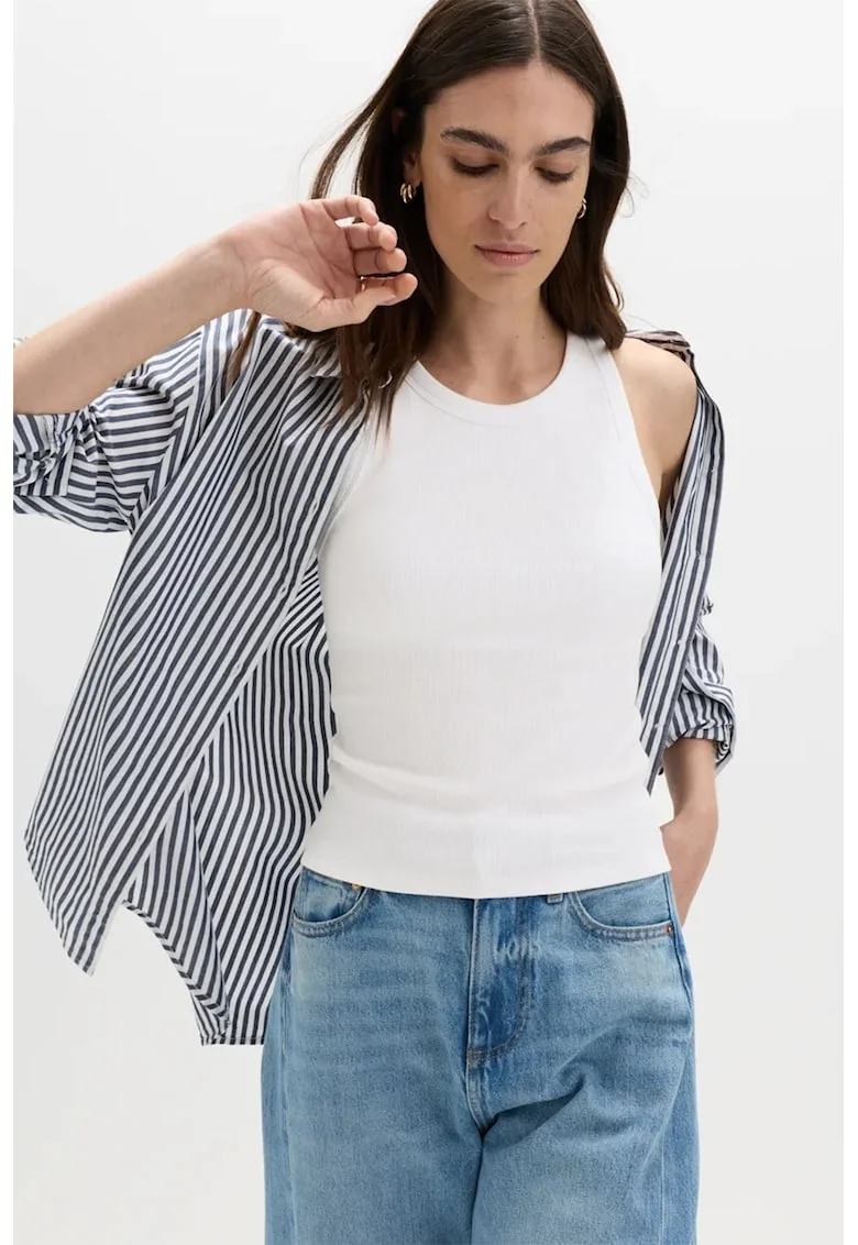 Top slim fit cu model uni, Alb optic