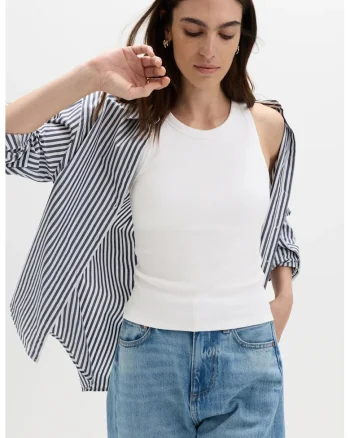 Top slim fit cu model uni, Alb optic