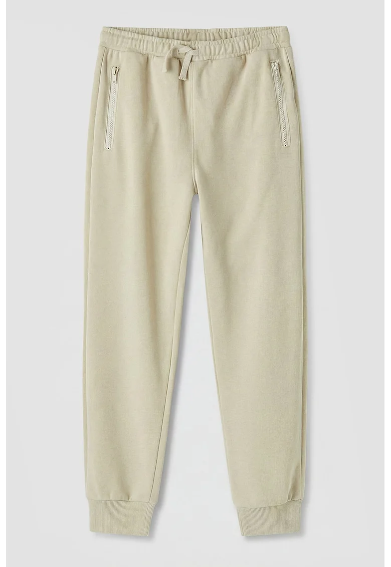 Pantaloni de trening regular fit cu buzunare cu fermoar, Bej deschis