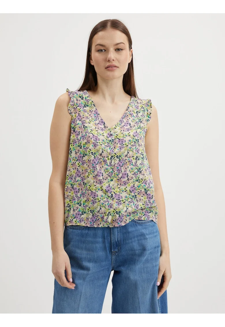 Top cu decolteu in V si print floral