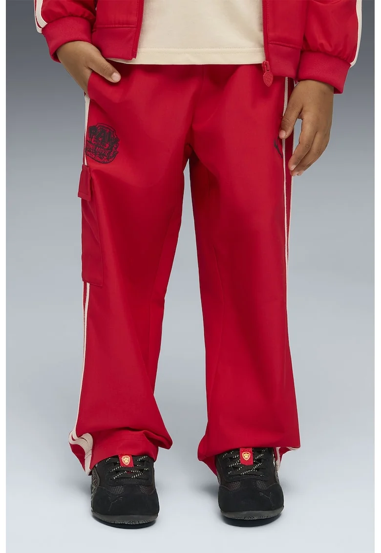 Pantaloni cargo de trening cu tematica Paw Patrol, Rosu/Alb murdar