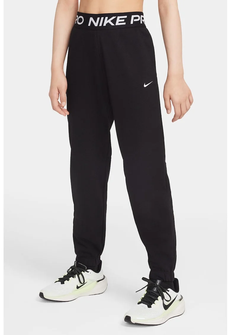 Pantaloni regular fit cu banda logo in talie, Alb/Negru