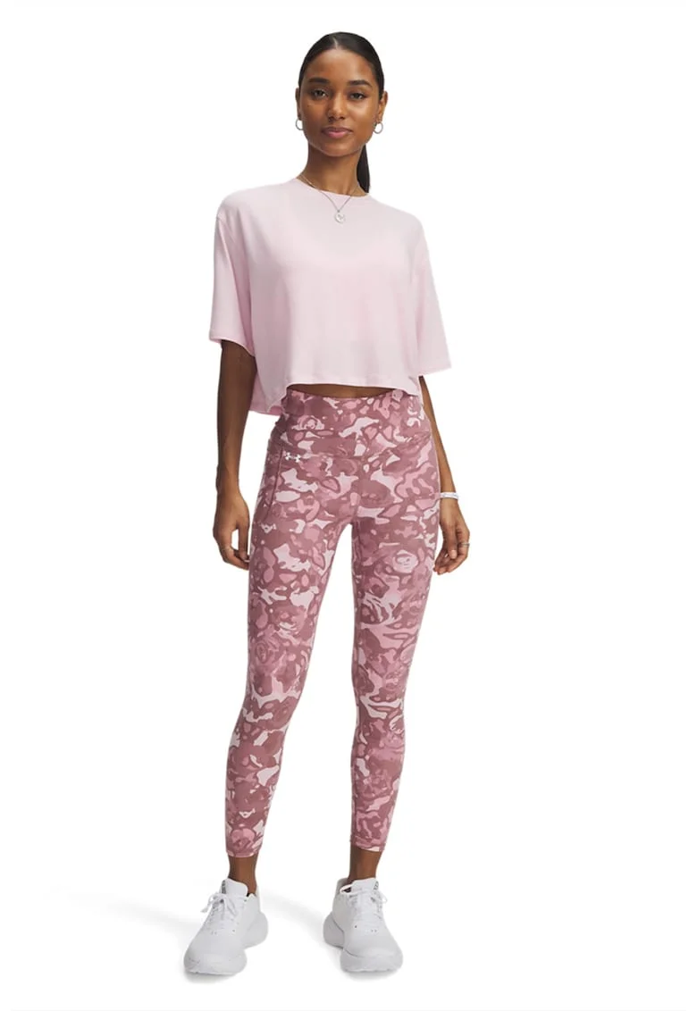 Colanti crop cu model abstract, pentru fitness Motion, Rosu stins/Alb murdar