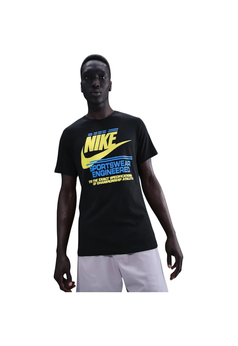 Tricou din amestec de bumbac cu imprimeu logo, Negru