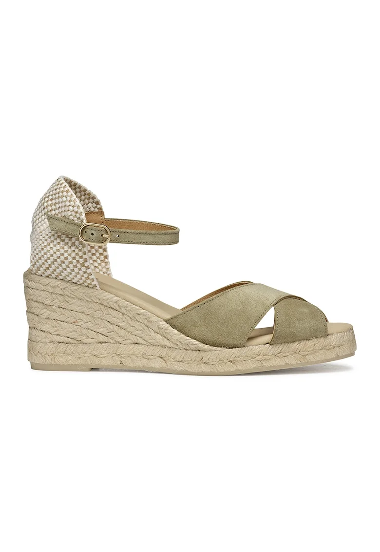 Espadrile de piele intoarsa si material textil, Kaki