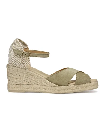 Espadrile de piele intoarsa si material textil, Kaki