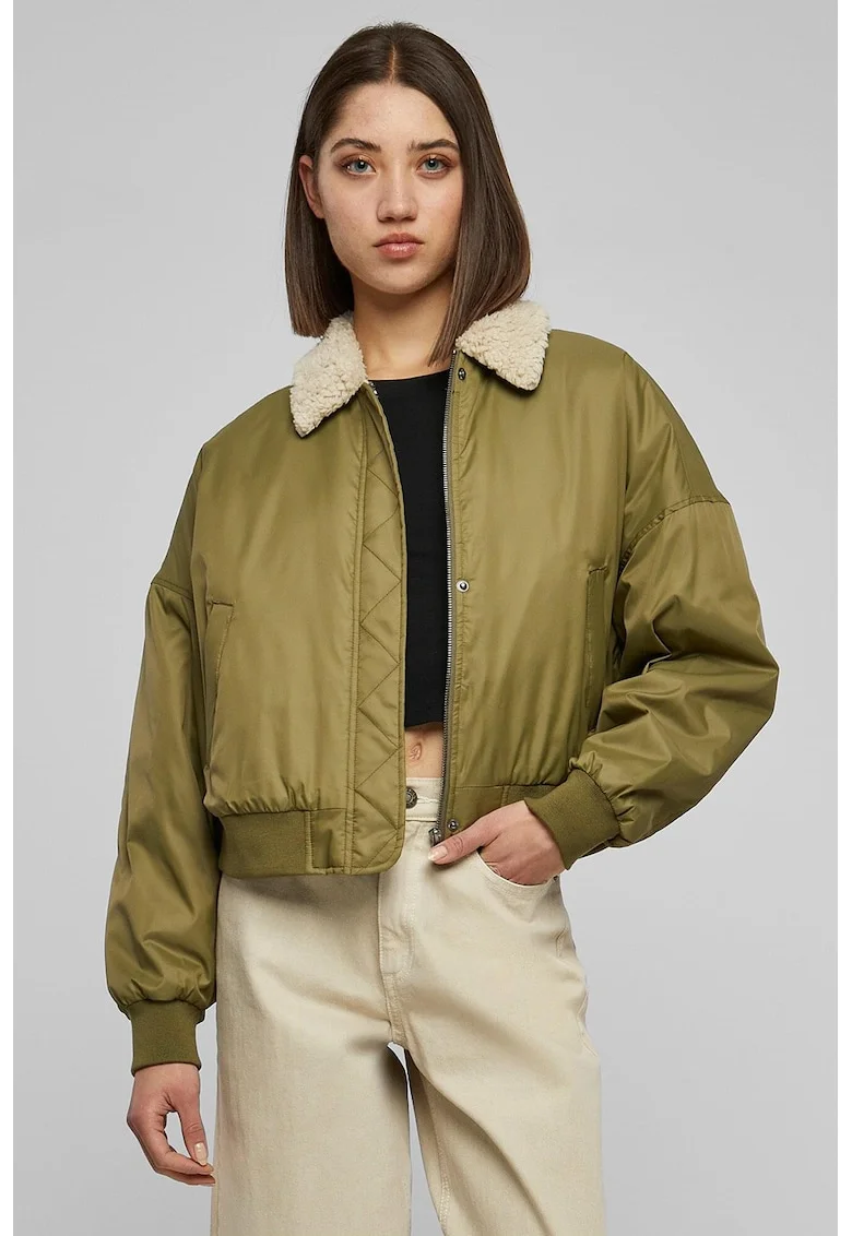Jacheta regular-fit cu fermoar, Verde masliniu