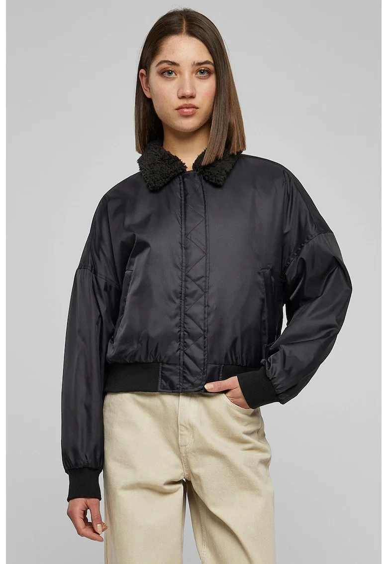 Jacheta regular-fit cu fermoar, Negru
