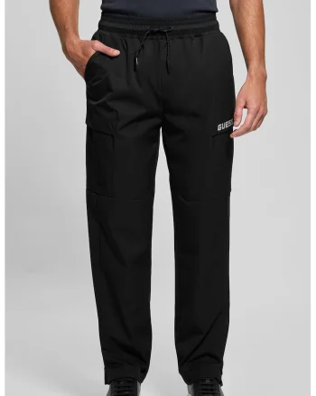 Pantaloni cargo drepti cu snur, pentru fitness, Negru