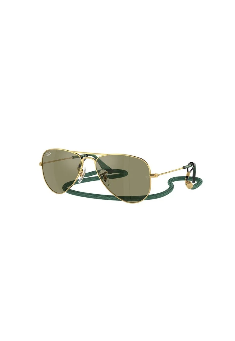 Ochelari de soare aviator cu lentile polarizate si rama metalica, Auriu/Verde feriga
